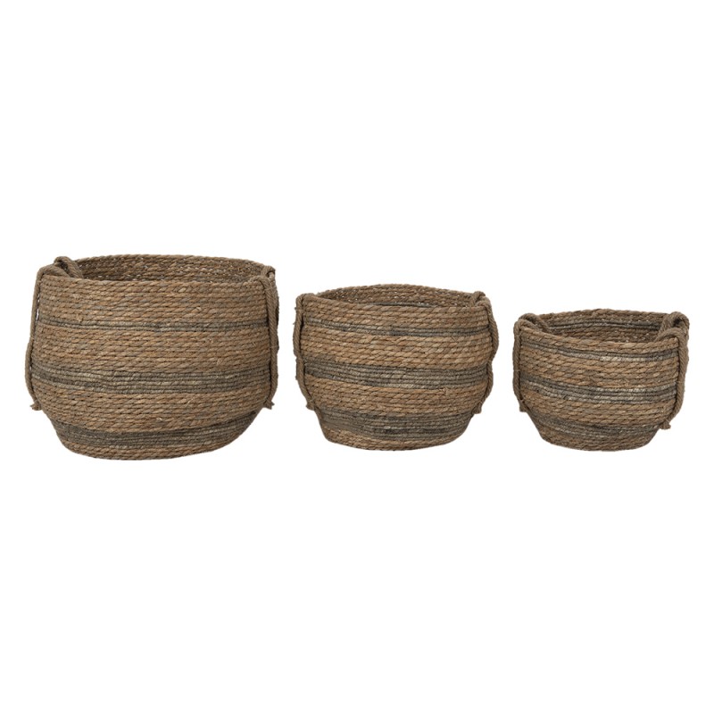 6RO0550 Storage Basket Set of 3 Ø 38x32 cm Brown Seagrass Round Basket