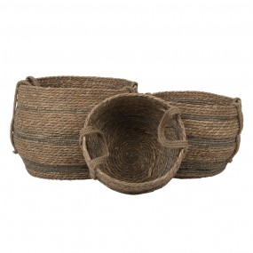 26RO0550 Storage Basket Set of 3 Ø 38x32 cm Brown Seagrass Round Basket