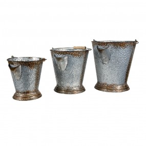 26Y4655 Decorative Bucket Set of 3 Ø 26x28 cm Grey Brown Iron Buckets
