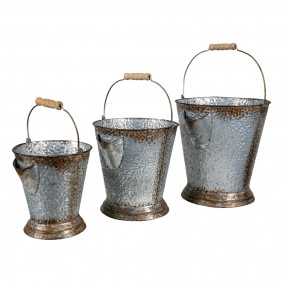 26Y4655 Decorative Bucket Set of 3 Ø 26x28 cm Grey Brown Iron Buckets