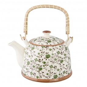 26CETE0001 Teekanne mit Filter 700 ml Grün Keramik Blumen Rund Kanne für Tee