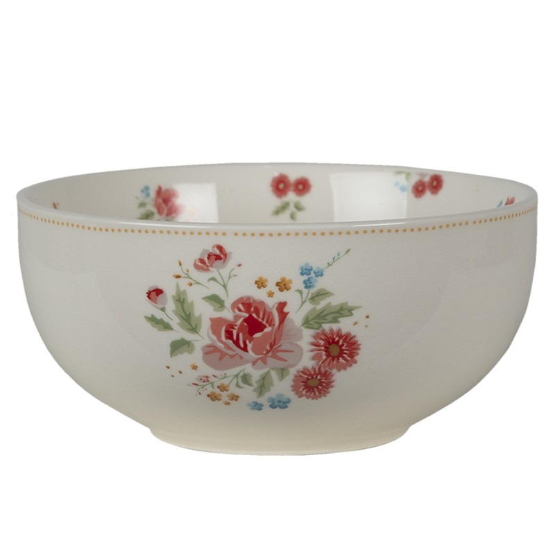 LRCPU Soup Bowl Ø 14 cm Beige Pink Ceramic Roses Round Serving Bowl