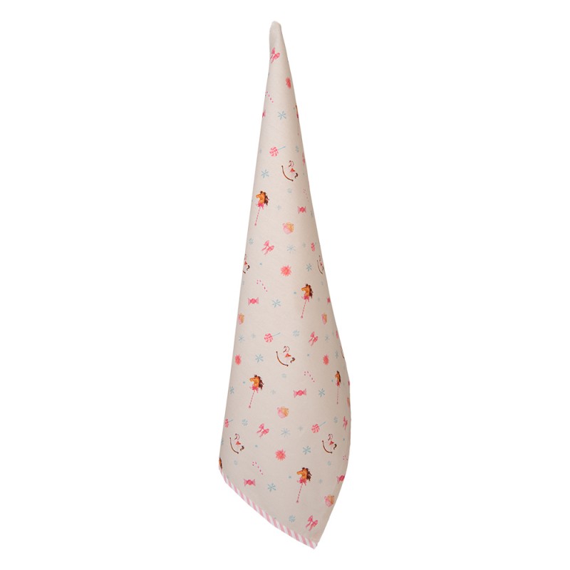 PNC42 Tea Towel  50x70 cm Beige Pink Cotton Rocking Horse Kitchen Towel