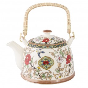 26CETE0002 Teapot with Infuser 700 ml Beige Red Ceramic Flowers Round Tea pot