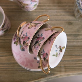 2THBKS Cup and Saucer 200 ml Pink Porcelain Birds Tableware
