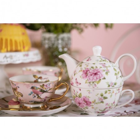 Mini Resin Vintage Tea Set, Spring Birds Nest, Pink Floral, Detailed, 10  Pieces 
