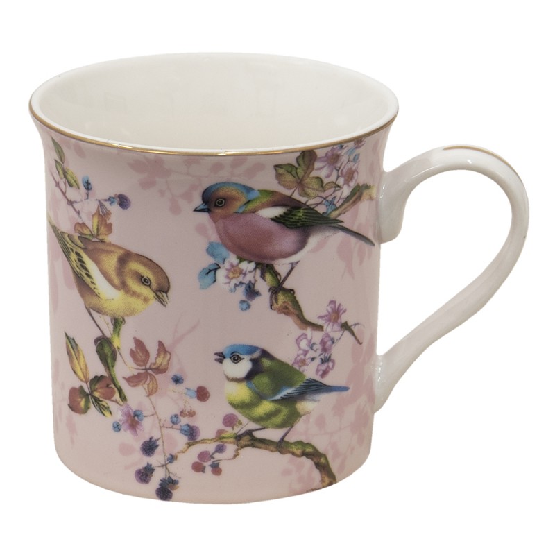 THBMU Mug 330 ml Rose Porcelaine Oiseaux Tasse à thé