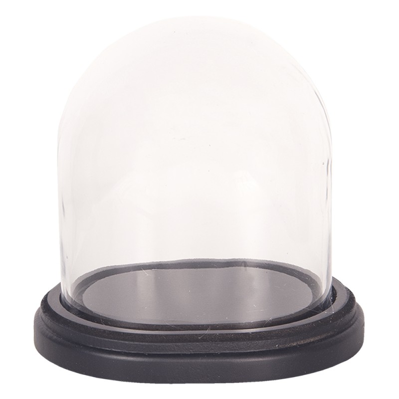 6GL2488 Cloche 18x15x18 cm Brown Wood Glass Oval Glass Bell Jar