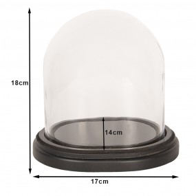 26GL2488 Cloche 18x15x18 cm Brown Wood Glass Oval Glass Bell Jar