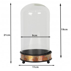 26GL2822 Cloche Ø 11x21 cm Metal Glass Round Glass Bell Jar