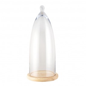 26GL3005 Cloche Ø 24x56 cm Wood Glass Round Glass Bell Jar