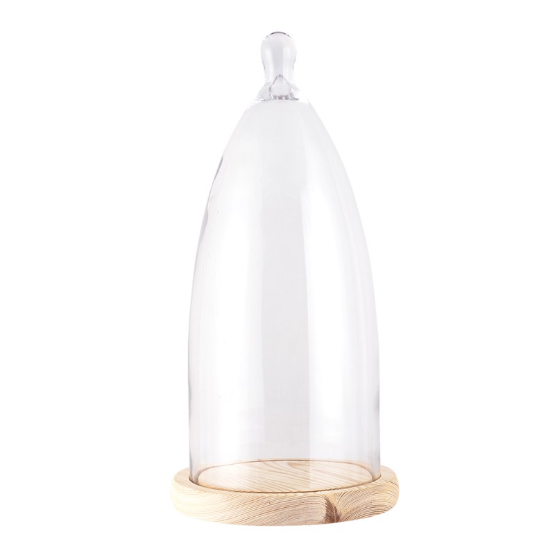 6GL3006 Cloche Ø 19x41 cm Wood Glass Round Glass Bell Jar