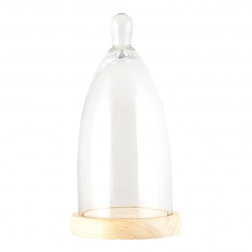 26GL3007 Cloche Ø 14x29 cm Wood Glass Round Glass Bell Jar