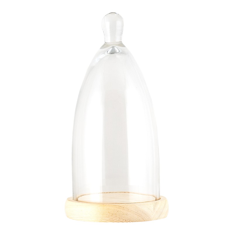6GL3007 Cloche Ø 14x29 cm Wood Glass Round Glass Bell Jar