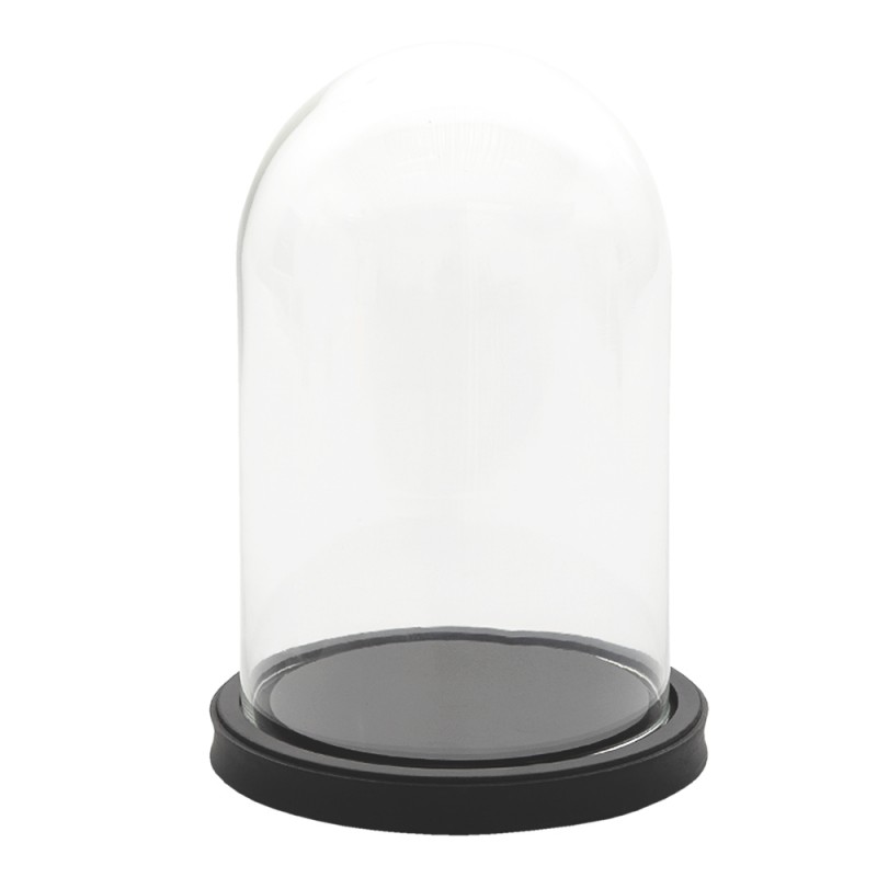 6GL3365 Cloche Ø 17x25 cm Black Glass Wood Round Glass Bell Jar