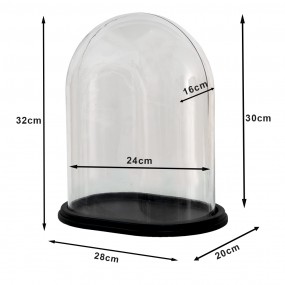 26GL3481 Cloche 28x20x32 cm Wood Glass Oval Glass Bell Jar