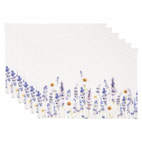 2LF40 Tischsets 6er Set 48x33 cm Weiß Violett Baumwolle Lavendel Rechteck Platzdeckchen