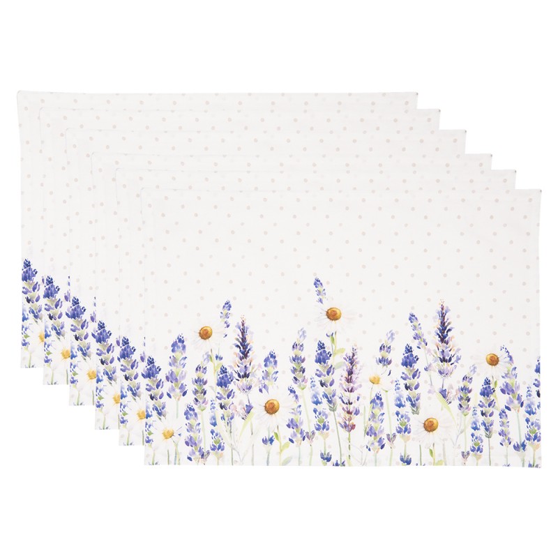 LF40 Placemats Set van 6  48x33 cm Wit Paars Katoen Lavendel Rechthoek Tafelmat