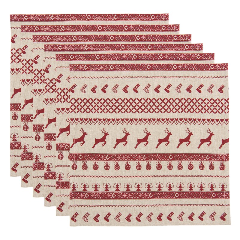 NOC43 Tovaglioli di Natale set di 6 40x40 cm Rosso Beige  Cotone Natale  Quadrato Tovagliolo Tessuto