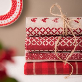 2NOC43 Tovaglioli di Natale set di 6 40x40 cm Rosso Beige  Cotone Natale  Quadrato Tovagliolo Tessuto