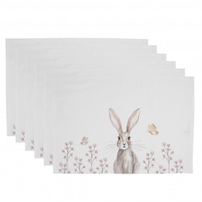2REB40 Tischsets 6er Set 48x33 cm Weiß Braun Baumwolle Kaninchen Rechteck Platzdeckchen