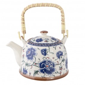 26CETE0008 Teapot with Infuser 700 ml Blue Ceramic Flowers Round Tea pot