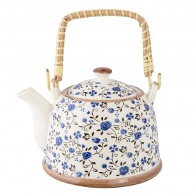 26CETE0011 Teekanne mit Filter 700 ml Blau Keramik Blumen Rund Kanne für Tee