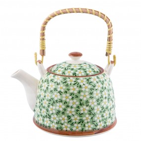 26CETE0023 Teapot with Infuser 700 ml Green Ceramic Flowers Round Tea pot