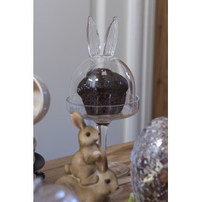 26GL3378 Cloche Rabbit Ø 11x24 cm Glass Round Glass Bell Jar