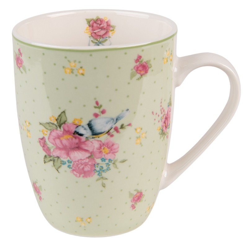 CHBMU Mug 300 ml Vert Beige Porcelaine Fleurs Tasse à thé