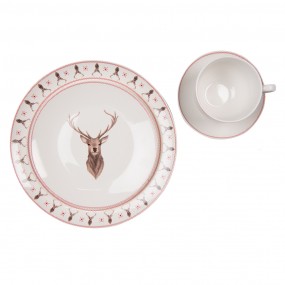 2COLDP Breakfast Plate Ø 20 cm Beige Brown Porcelain Deer Plate
