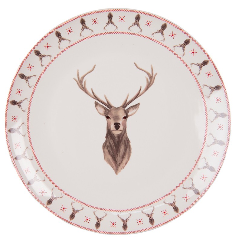 COLFP Dinner Plate Ø 26 cm Beige Brown Porcelain Deer Round Dining Plate