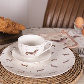 2DHLKS Cup and Saucer 200 ml Beige Brown Porcelain Dachshund Round Tableware