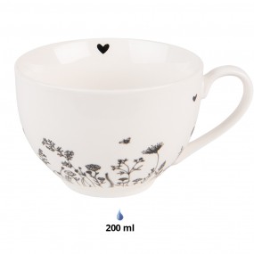 2FAFKS Tasse mit Untertasse 200 ml Beige Schwarz Porzellan Blumen Geschirr