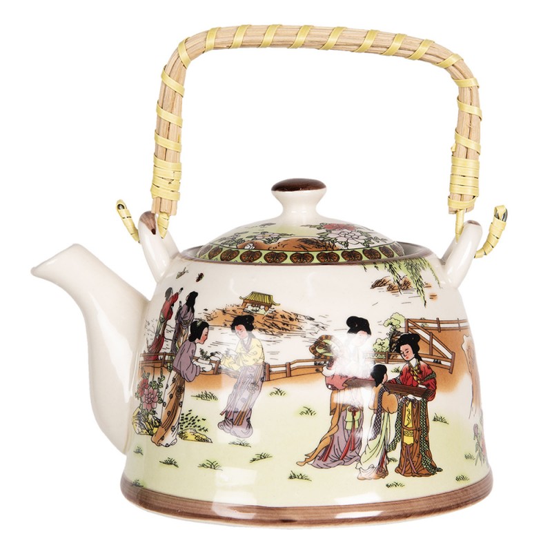 6CETE0064 Teapot with Infuser 800 ml Beige Pink Porcelain Chinese Round Tea pot