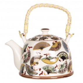 26CETE0065 Teapot with Infuser 800 ml Beige Blue Porcelain Fans Round Tea pot