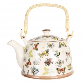 26CETE0069L Teekanne mit Filter 800 ml Beige Gelb Porzellan Schmetterlinge Rund Kanne für Tee