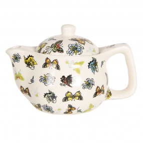 26CETE0069S Théière avec filtre 400 ml Beige Jaune Porcelaine Papillons Rond Pichet pour le thé