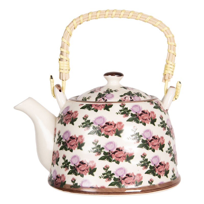 6CETE0070L Teapot with Infuser 800 ml Beige Pink Porcelain Flowers Round Tea pot