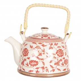 26CETE0071L Teekanne mit Filter 800 ml Beige Rot Porzellan Blumen Rund Kanne für Tee