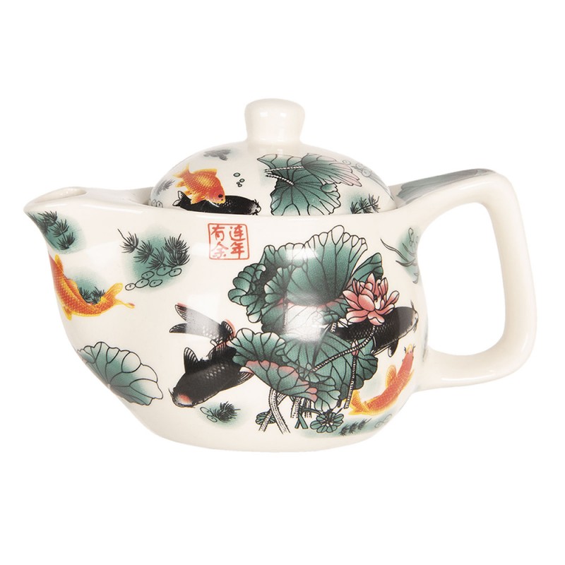 6CETE0072S Teapot with Infuser 400 ml Beige Green Porcelain Fishes Round Tea pot
