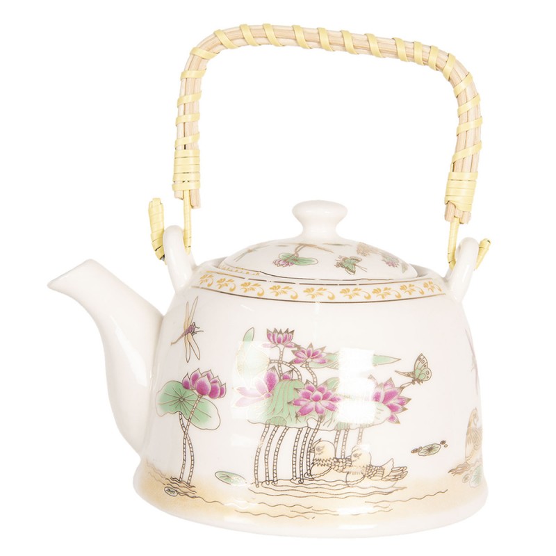 6CETE0076 Teapot with Infuser 800 ml Beige Pink Porcelain Flowers Round Tea pot