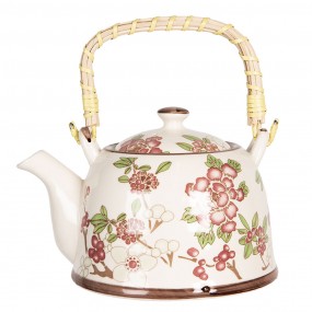 26CETE0079 Teapot with Infuser 800 ml Beige Pink Porcelain Flowers Round Tea pot