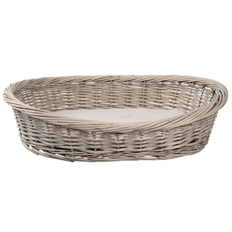 5RO0388 Dog Basket 74x57x19 cm Grey Rattan Oval Dog Bed