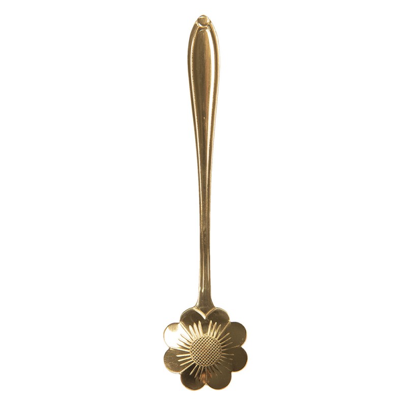 64452GO Teaspoon 12 cm Gold colored Metal Flower Coffee Spoon