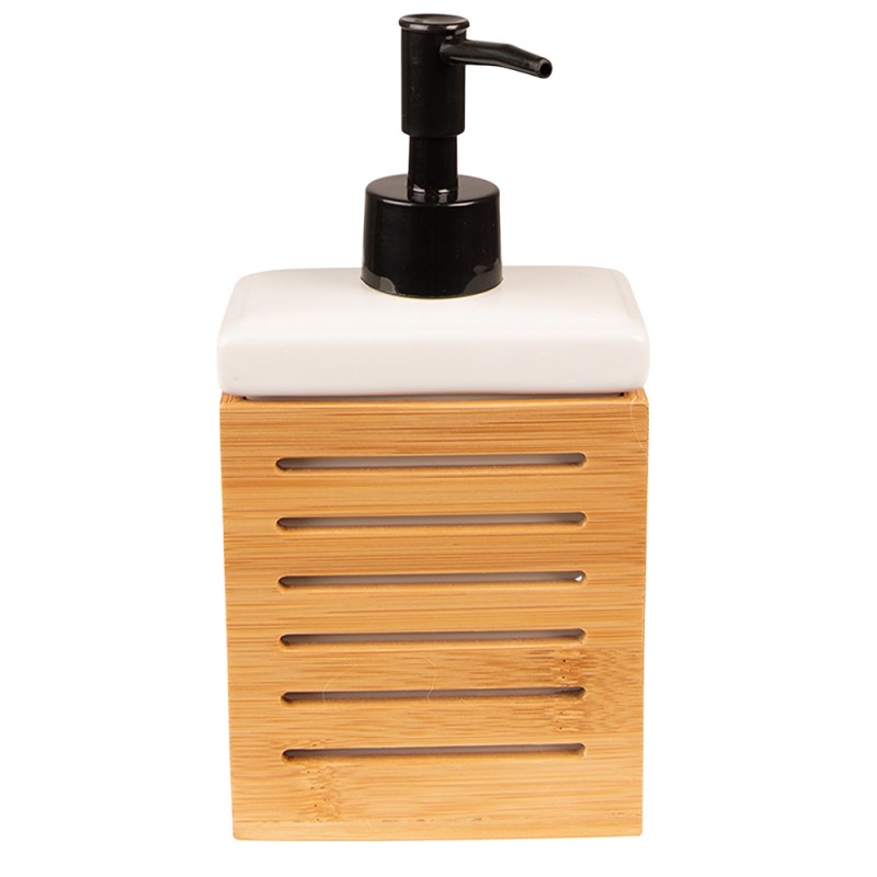65033 Soap Dispenser 10x6x19 cm Brown White Ceramic Rectangle Soap Pump