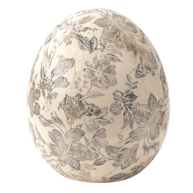 6CE1451L Figurine Egg Ø 14x16 cm Grey Beige Ceramic Flowers Home Accessories