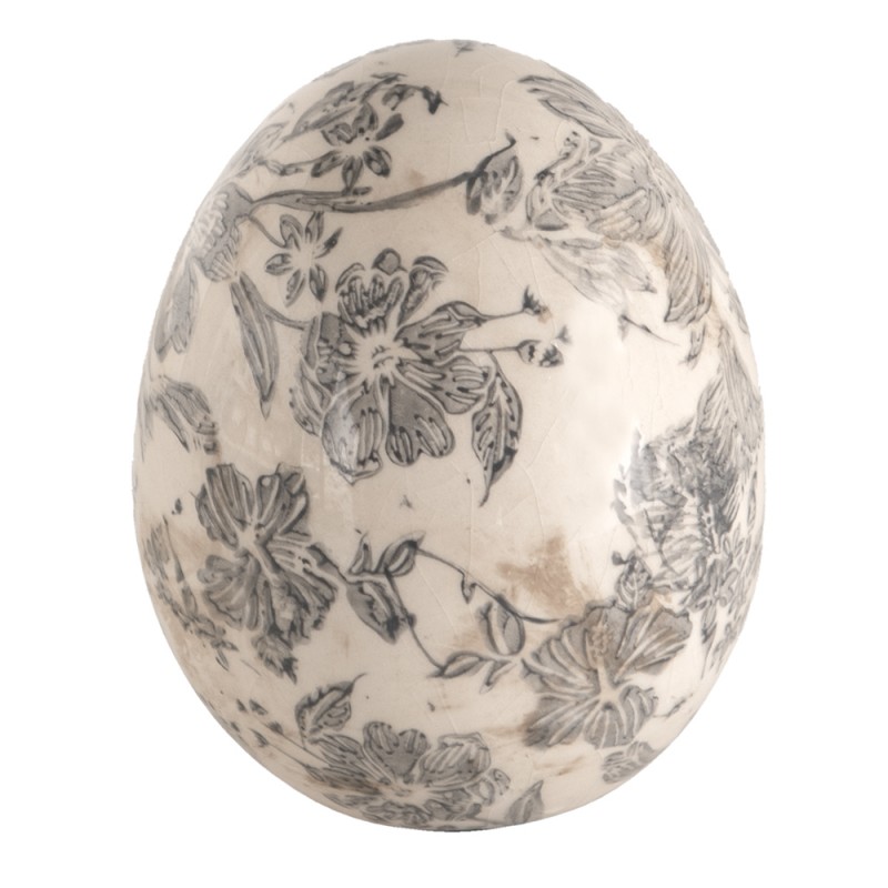 6CE1451S Figurine Egg Ø 9x12 cm Grey Beige Ceramic Flowers Home Accessories