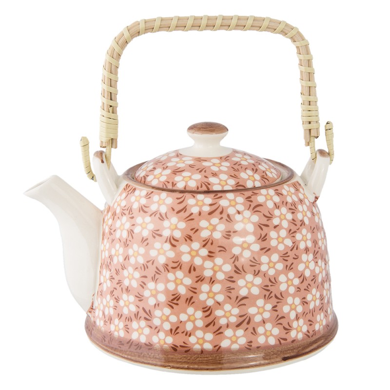 6CETE0006 Teekanne mit Filter 700 ml Rosa Keramik Blumen Rund Kanne für Tee
