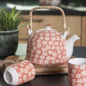 26CETE0006 Teapot with Infuser 700 ml Pink Ceramic Flowers Round Tea pot